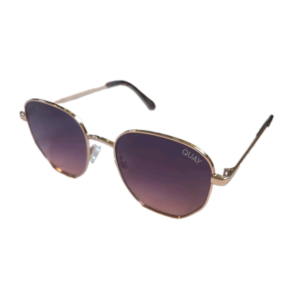 Quay Australia Big Time Geometric Round Sunglasses Gold Rose Navy Peach 126